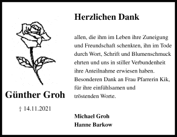 Traueranzeige von Günther Groh von Stuttgarter Zeitung / Stuttgarter Nachrichten