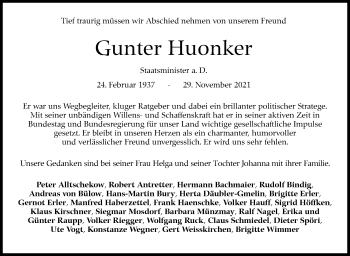 Traueranzeige von Gunter Huonker von Stuttgarter Zeitung / Stuttgarter Nachrichten
