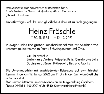 Traueranzeige von Heinz Fröschle von Stuttgarter Zeitung / Stuttgarter Nachrichten