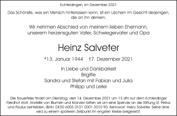 Traueranzeige von Heinz Salveter von Stuttgarter Zeitung / Stuttgarter Nachrichten