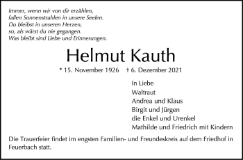 Traueranzeige von Helmut Kauth von Stuttgarter Zeitung / Stuttgarter Nachrichten