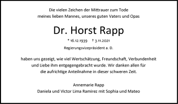 Traueranzeige von Horst Rapp von Stuttgarter Zeitung / Stuttgarter Nachrichten