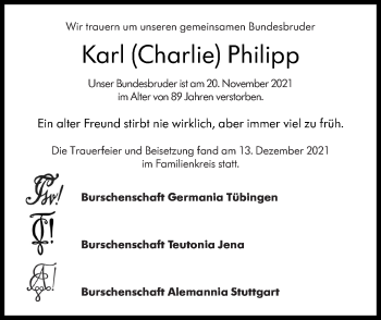 Traueranzeige von Karl Philipp von Stuttgarter Zeitung / Stuttgarter Nachrichten