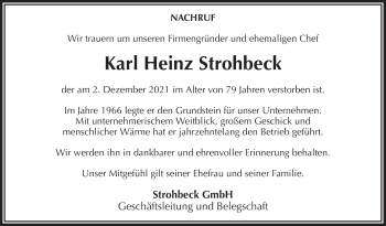 Traueranzeige von Karl Heinz Strohbeck von Stuttgarter Zeitung / Stuttgarter Nachrichten