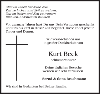 Traueranzeige von Kurt Beck von Stuttgarter Zeitung / Stuttgarter Nachrichten