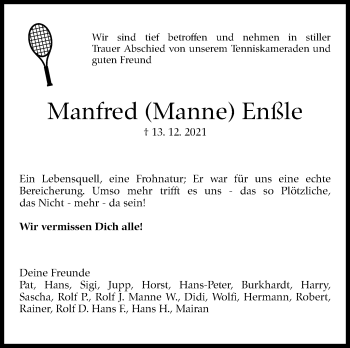 Traueranzeige von Manfred Enßle von Stuttgarter Zeitung / Stuttgarter Nachrichten