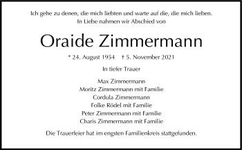 Traueranzeige von Oraide Zimmermann von Stuttgarter Zeitung / Stuttgarter Nachrichten