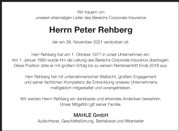 Traueranzeige von Peter Rehberg von Stuttgarter Zeitung / Stuttgarter Nachrichten