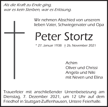 Traueranzeige von Peter Stortz von Stuttgarter Zeitung / Stuttgarter Nachrichten