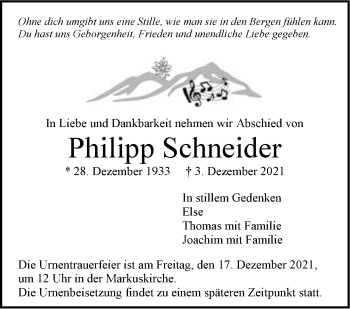Traueranzeige von Philipp Schneider von Stuttgarter Zeitung / Stuttgarter Nachrichten