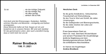 Traueranzeige von Rainer Brodbeck von Stuttgarter Zeitung / Stuttgarter Nachrichten