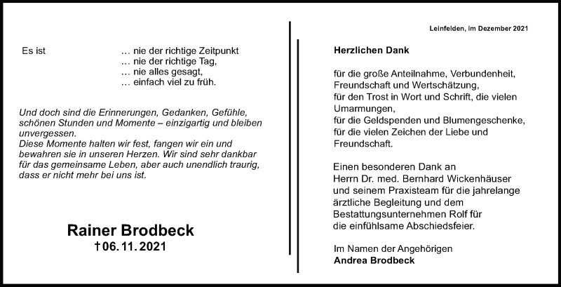  Traueranzeige für Rainer Brodbeck vom 10.12.2021 aus Stuttgarter Zeitung / Stuttgarter Nachrichten