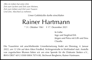 Traueranzeige von Rainer Hartmann von Stuttgarter Zeitung / Stuttgarter Nachrichten