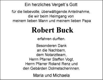 Traueranzeige von Robert Buck von Stuttgarter Zeitung / Stuttgarter Nachrichten
