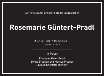 Traueranzeige von Rosemarie Güntert-Pradl von Stuttgarter Zeitung / Stuttgarter Nachrichten