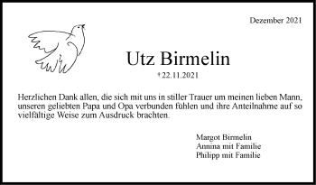 Traueranzeige von Utz Birmelin von Stuttgarter Zeitung / Stuttgarter Nachrichten