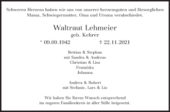 Traueranzeige von Waltraut Lehmeier von Stuttgarter Zeitung / Stuttgarter Nachrichten