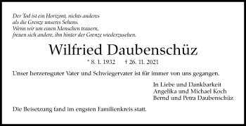 Traueranzeige von Wilfried Daubenschüz von Stuttgarter Zeitung / Stuttgarter Nachrichten