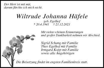 Traueranzeige von Wiltrude Johanna Häfele von Stuttgarter Zeitung / Stuttgarter Nachrichten