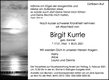 Traueranzeige von Birgit Kurrle von Stuttgarter Zeitung / Stuttgarter Nachrichten