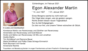 Traueranzeige von Egon Alexander Martin von Stuttgarter Zeitung / Stuttgarter Nachrichten