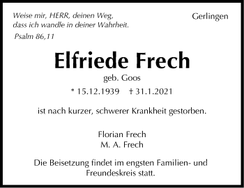 Traueranzeige von Elfriede Frech von Stuttgarter Zeitung / Stuttgarter Nachrichten