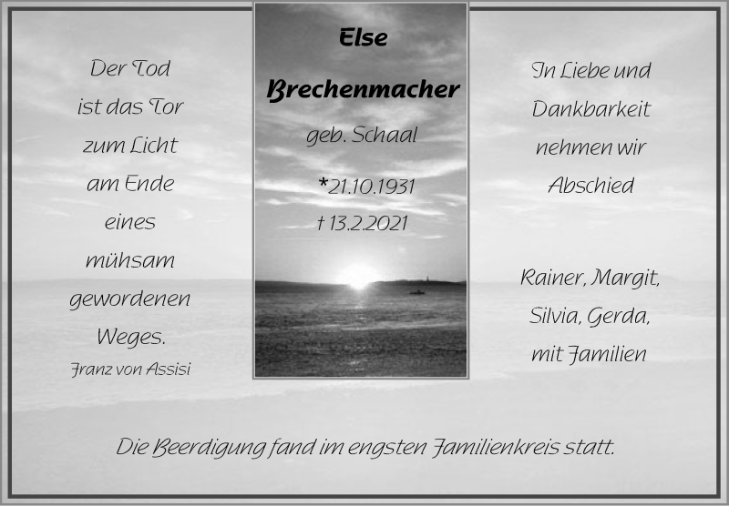  Traueranzeige für Else Brechenmacher vom 20.02.2021 aus Stuttgarter Zeitung / Stuttgarter Nachrichten