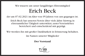 Traueranzeige von Erich Beck von Stuttgarter Zeitung / Stuttgarter Nachrichten