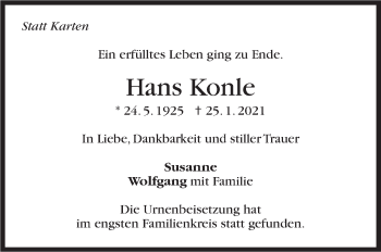 Traueranzeige von Hans Konle von Stuttgarter Zeitung / Stuttgarter Nachrichten