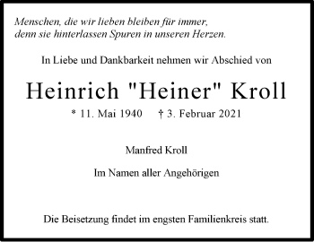 Traueranzeige von Heinrich Kroll von Stuttgarter Zeitung / Stuttgarter Nachrichten