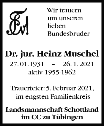 Traueranzeige von Heinz Muschel von Stuttgarter Zeitung / Stuttgarter Nachrichten