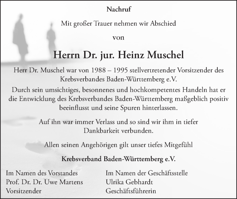  Traueranzeige für Heinz Muschel vom 06.02.2021 aus Stuttgarter Zeitung / Stuttgarter Nachrichten
