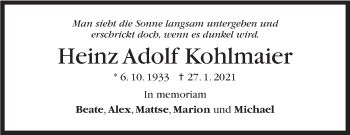 Traueranzeige von Heinz Adolf Kohlmaier von Stuttgarter Zeitung / Stuttgarter Nachrichten