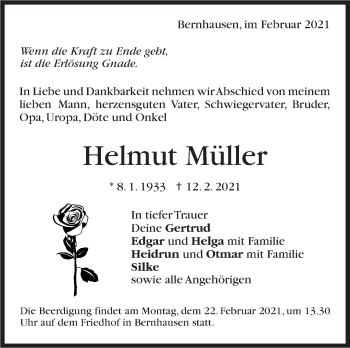 Traueranzeige von Helmut Müller von Stuttgarter Zeitung / Stuttgarter Nachrichten