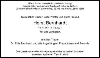 Traueranzeige von Horst Bernhardt von Stuttgarter Zeitung / Stuttgarter Nachrichten