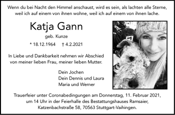 Traueranzeige von Katja Gann von Stuttgarter Zeitung / Stuttgarter Nachrichten