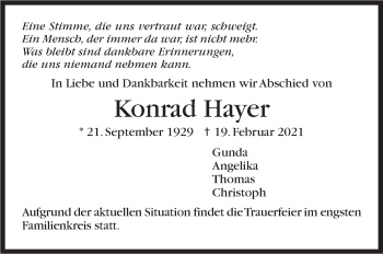 Traueranzeige von Konrad Hayer von Stuttgarter Zeitung / Stuttgarter Nachrichten