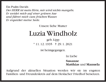 Traueranzeige von Luzia Windholz von Stuttgarter Zeitung / Stuttgarter Nachrichten