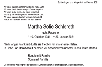 Traueranzeige von Martha Sofie Schlereth von Stuttgarter Zeitung / Stuttgarter Nachrichten