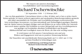 Traueranzeige von Richard Tscherwitschke von Stuttgarter Zeitung / Stuttgarter Nachrichten