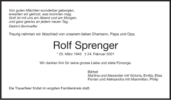 Traueranzeige von Rolf Sprenger von Stuttgarter Zeitung / Stuttgarter Nachrichten