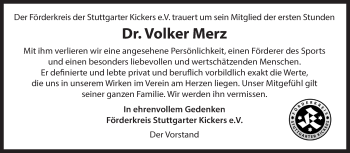 Traueranzeige von Volker Merz von Stuttgarter Zeitung / Stuttgarter Nachrichten