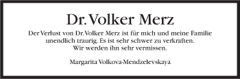 Traueranzeige von Volker Merz von Stuttgarter Zeitung / Stuttgarter Nachrichten
