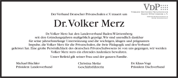 Traueranzeige von Volker Merz von Stuttgarter Zeitung / Stuttgarter Nachrichten