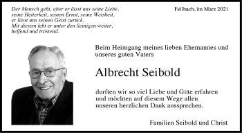 Traueranzeige von Albrecht Seibold von Stuttgarter Zeitung / Stuttgarter Nachrichten