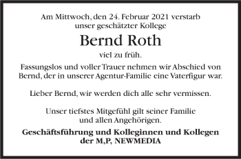 Traueranzeige von Bernd Roth von Stuttgarter Zeitung / Stuttgarter Nachrichten