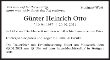 Traueranzeige von Günter Heinrich Otto von Stuttgarter Zeitung / Stuttgarter Nachrichten