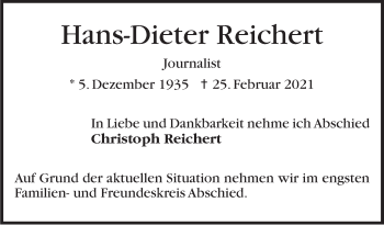 Traueranzeige von Hans-Dieter Reichert von Stuttgarter Zeitung / Stuttgarter Nachrichten