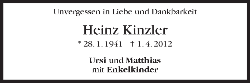  Traueranzeige für Heinz Kinzler vom 01.04.2021 aus Stuttgarter Zeitung / Stuttgarter Nachrichten