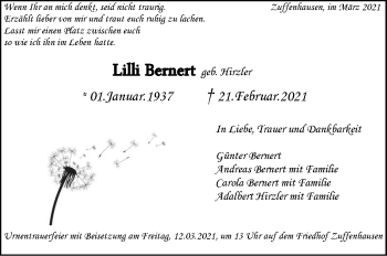 Traueranzeige von Lilli Bernert von Stuttgarter Zeitung / Stuttgarter Nachrichten